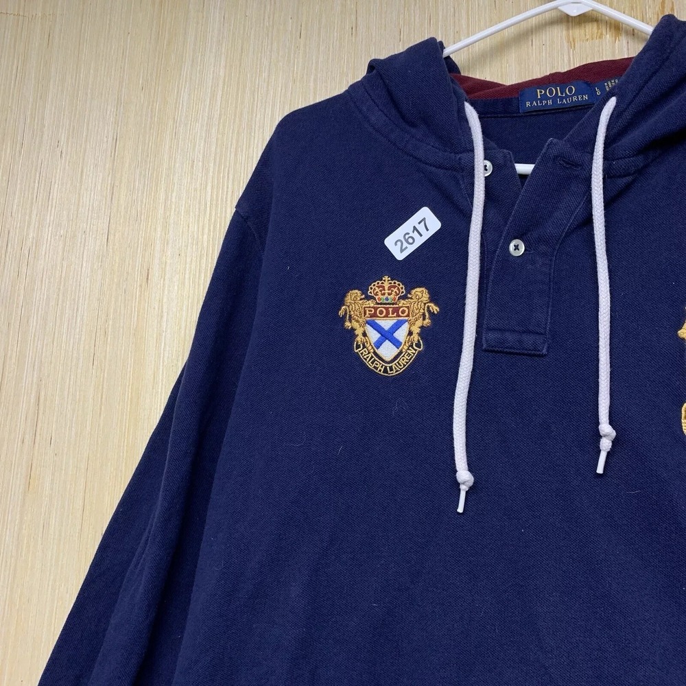 Polo Ralph Lauren Shirt Adult Large Blue Long Sleeve Men's Big Pony Hooded Crest - Picture 5 of 14